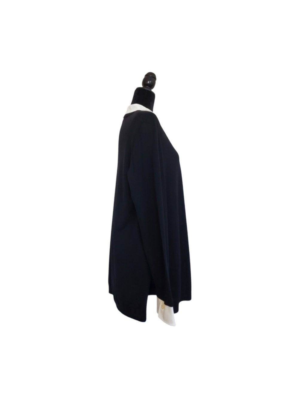 St. John Black Tunic Top with White Collar and Cuffs - Picture 5 of 9